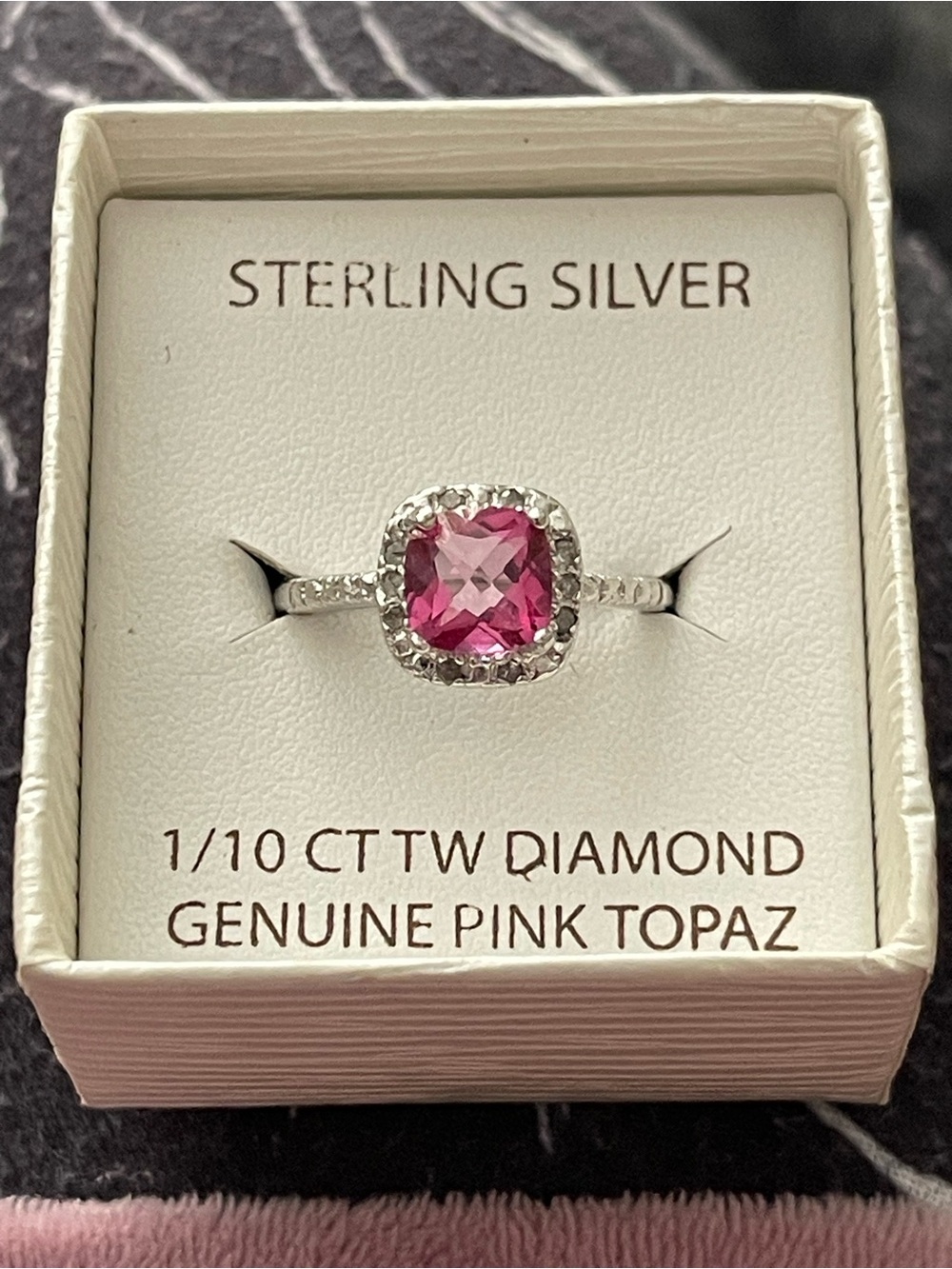 Sterling Silver 1/10 CT Diamond Genuine Pink Topaz Halo Ring